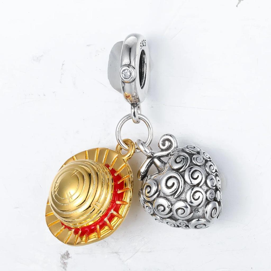 One Piece Straw Hat And Burning Fruit Decorative Charms For Authentic Charm Decorations Bracelet Style Genuine Copper Charm Decorations Bead For