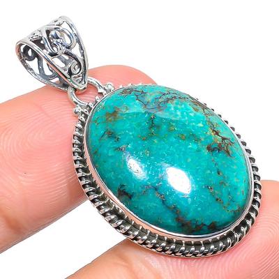 Natürlicher tibetischer Türkis Edelstein 925 Massiv Sterling Silber Anhänger 1.58" v8Q56