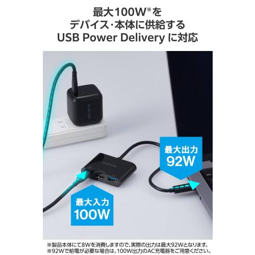 ELECOM USB-C Hub Docking Station 3in1 PD100W Smartphone Charging 7.5W HDMI 4K Compatible High Speed ??Data Transfer 5Gbps Black DST-W11