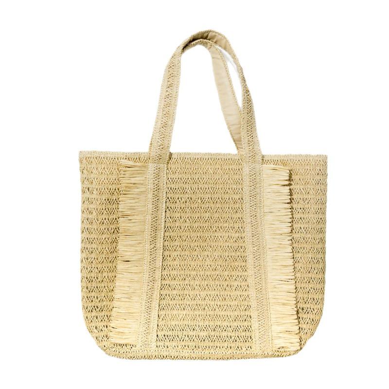 New Fringed Woven Straw Bag Shoulder Large Capacity Woven Tote Bag Women's Seaside Vacation Beach Bag