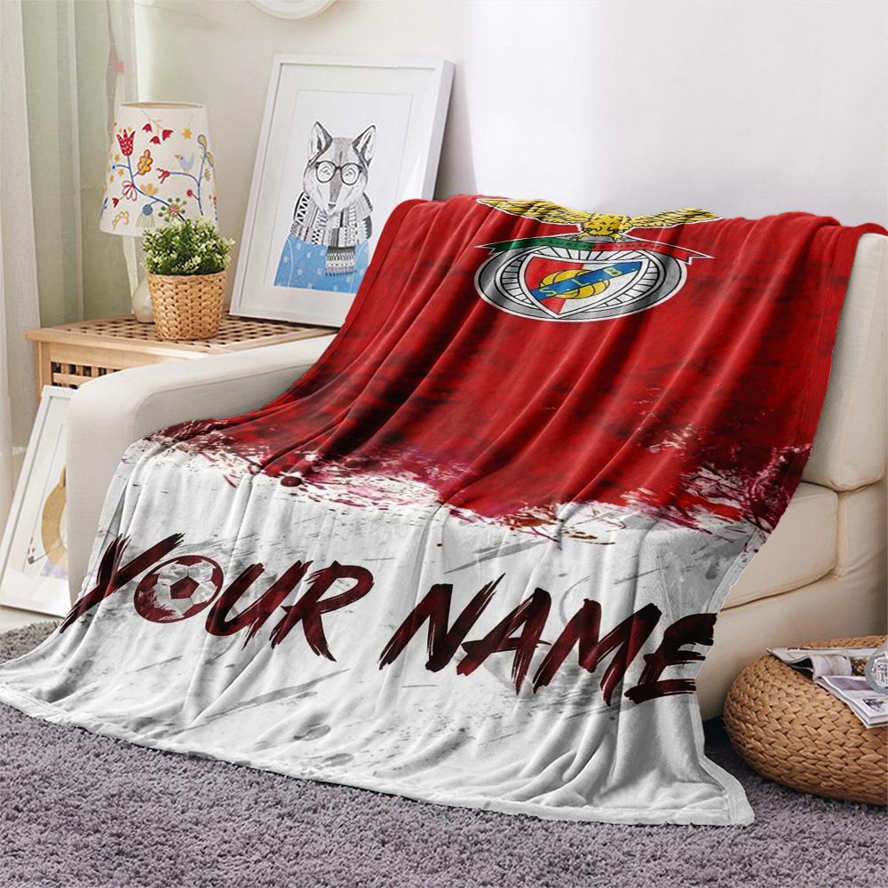 1PC Benfica Eagle Crest Custom Name Patterned Flannel Blanket Suitable For All Seasons For Home Decor Warmth And Comfort Gifts Holiday Present