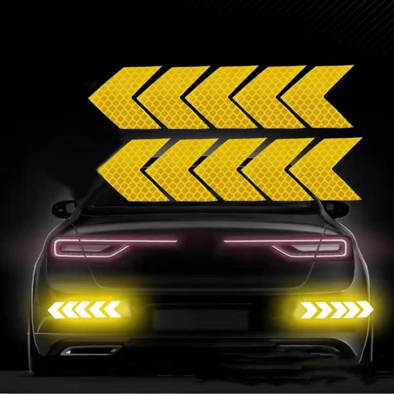 10 Pcs/Set Reflective Arrow Sign Tape Warning Safety Sticker for Car Bumper Trunk Reflector Hazard Tape Motorcycle Accessories