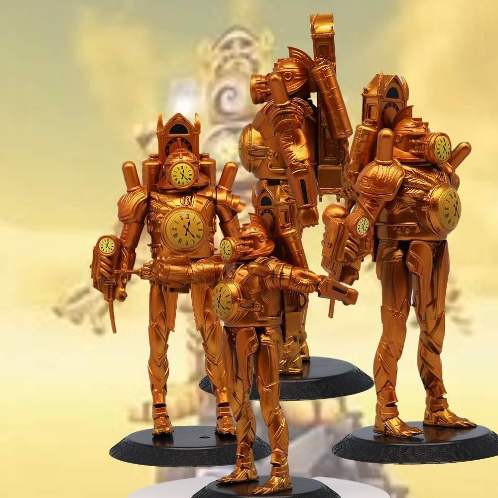Gold Clock Man Action Figure Hand-made Joint Movable Transforming Clock Man King Toy Decor 17cm Pvc