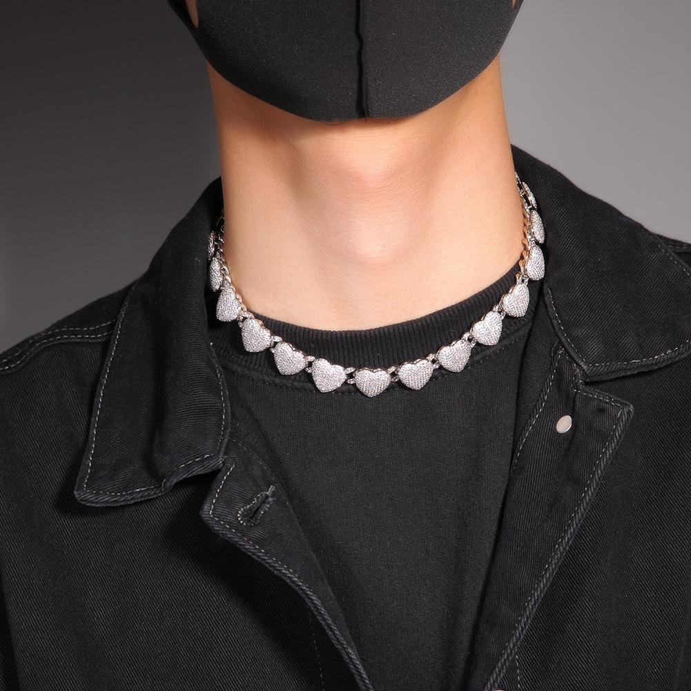 Nový zirkonový náhrdelník ve tvaru srdce Hip Hop Ins Stylový módní svetrový náhrdelník pro muže a ženy Ornament stejného stylu