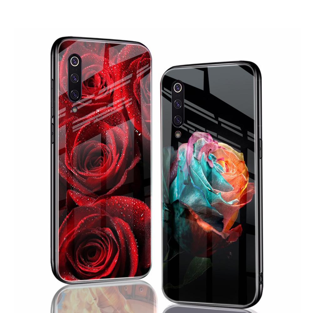 Capa de vidro com flor de rosa para Xiaomi Redmi Note 12 11 8 9 10 7 8A 10 9S 9C 10C Note 10 Pro 11T Pro Poco X3 F3 Mi 10 Pro Funda Capa