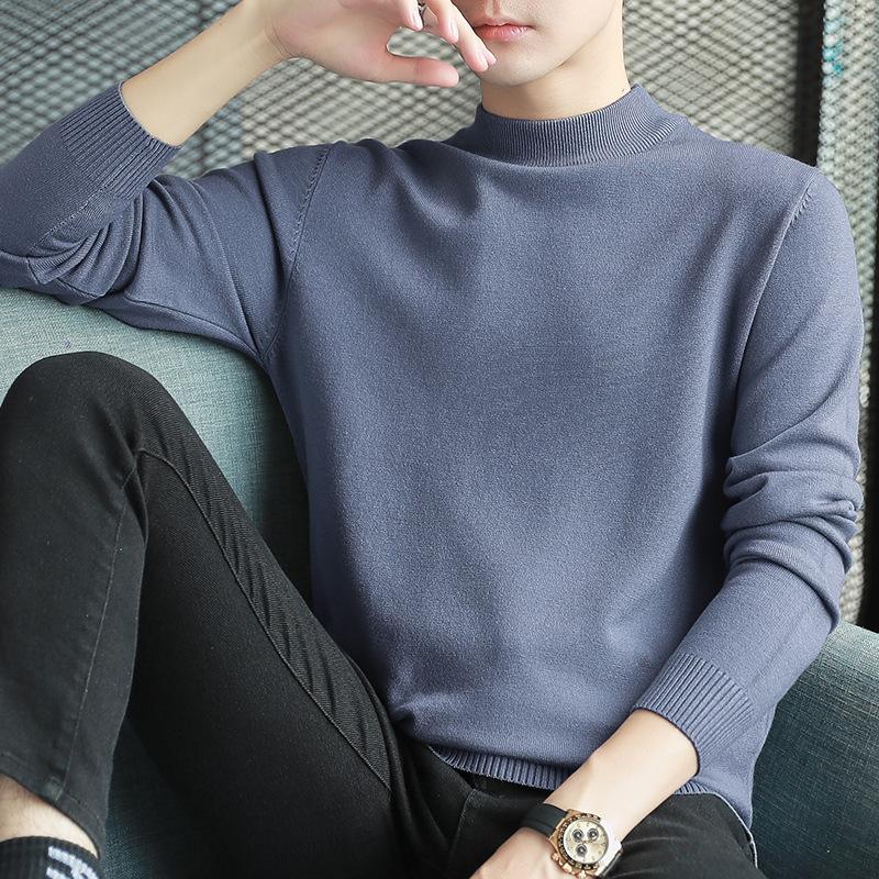 Fashion Sweatwear Mens Anti-pilling High Quality Knitted Half Turtleneck Sweater Slim Fit Long Sleeve Pullover Solid Color Trend Men Clothing