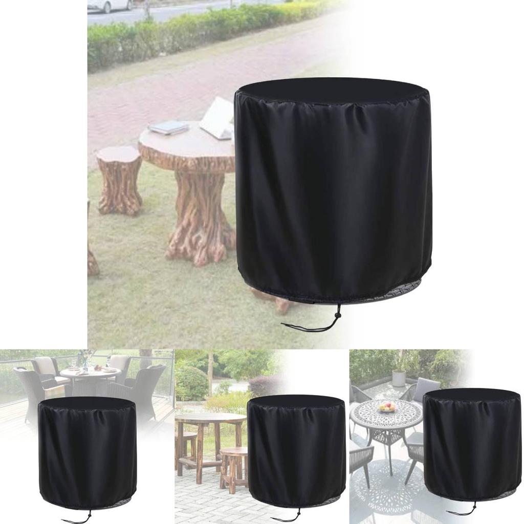 Durable Black Oxford Round Table Cover For Outdoor Patio Rain Dust Wind Protection