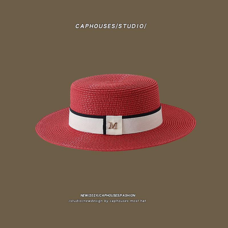 JYL TS DIY Red Straw Hat M Logo Sun Protection Woven Straw GoldMlogostrawhat-red7.5cmwidebrim_adjustable шифон лимон