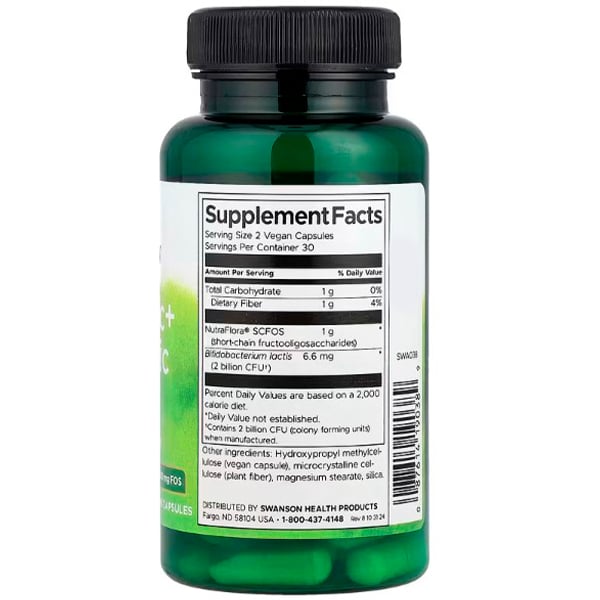Probiotyk i błonnik prebiotyczny, Probiotic + Prebiotic Fiber, Swanson 60 kaps. wegetariańskich (69280021)