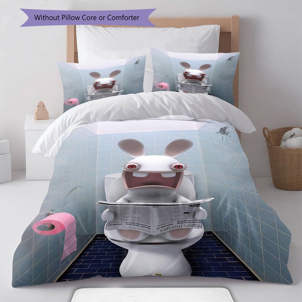 Rabbids Invasion Smile Bedding Quilt Set Quilt Cover Pillowcase Home Decoration Birthday Gift (1 * duvet cover + 2 * pillowcase, without core)