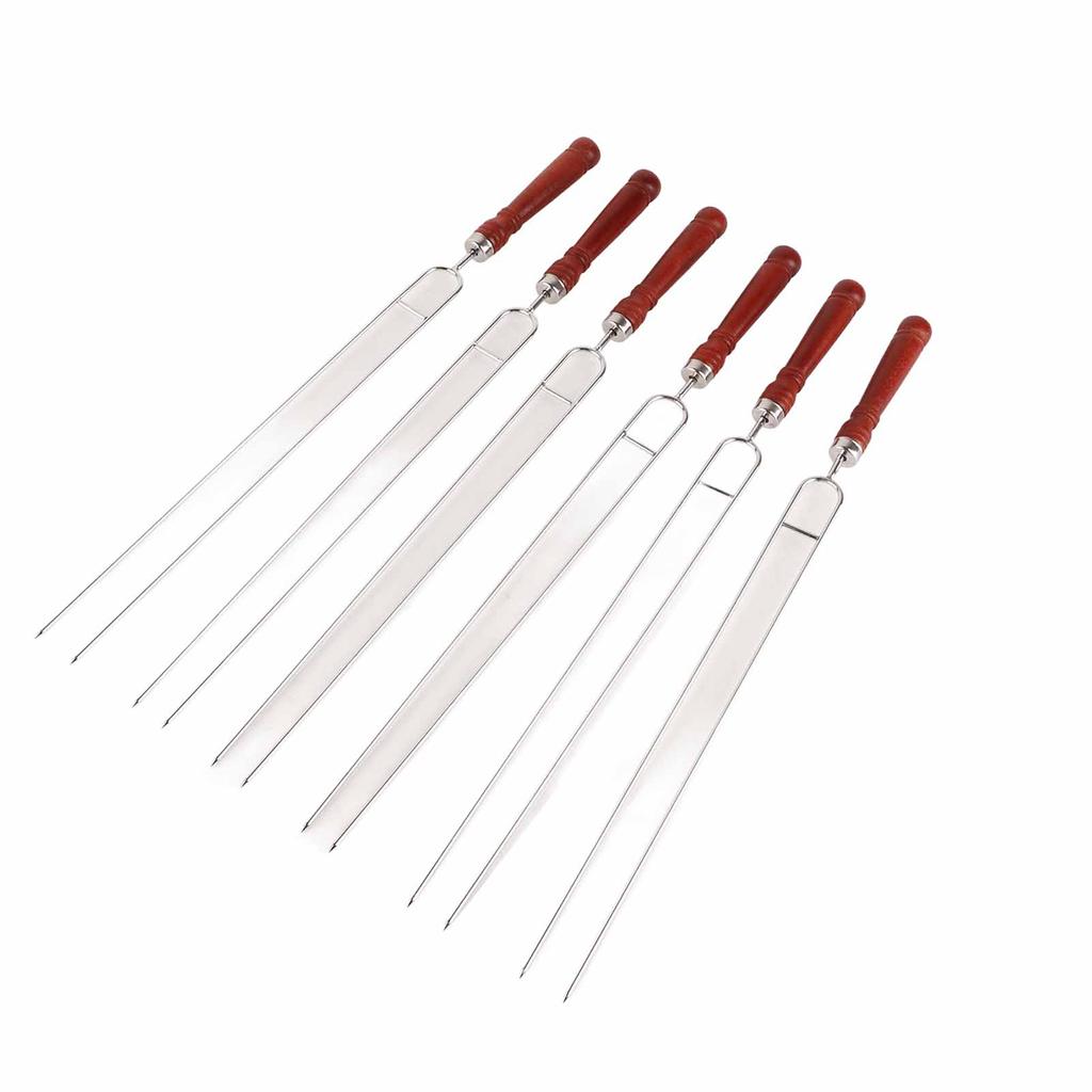 6pcs Barbecue Fork 2pcs Silicone Barbecue Brush Stainless Steel Roasting Stick U-shaped Hot Dog Fork with Wooden Handle