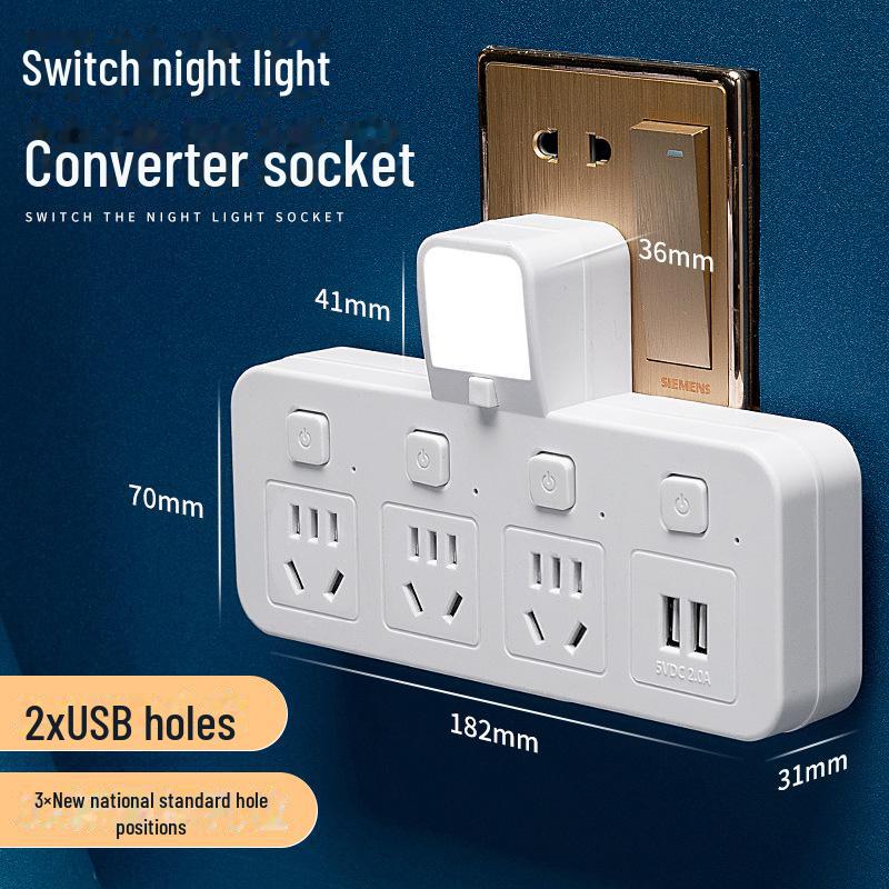USB Kabellose Mehrfachsteckdose mit Nachtlicht