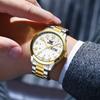 OPK 8176 Man Watch Steel Strap Waterproof Luminous Date Week Classic Digital Dial Simple Business Quartz Wristwatches for Men