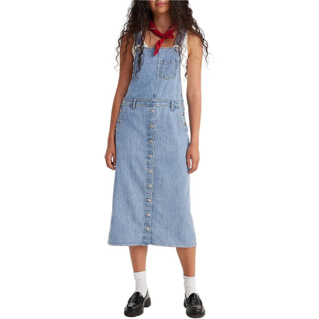 Levis Solid Color Square Neck Sleeveless Dress Women Dresses Blue A7575-0000