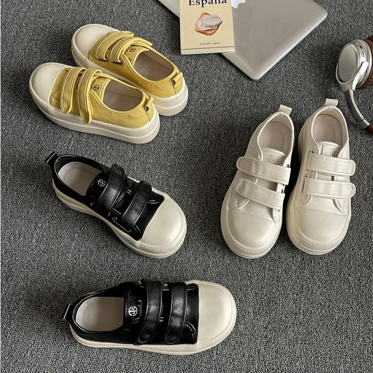 Classic White Round Head Velcro Platform White Shoes Women's Spring Lightweight Board Shoes