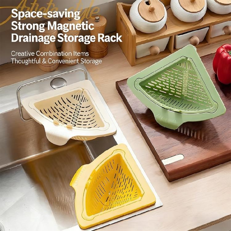 Strong Magnetic Suction Triangular Drain Basket for Secure Sink Attachment Twist Open Bottom Kitchen Strainer Organizers