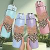 1PC Leopard Texture Heart Glitter Print 750ml Color Plastic Sports Water Bottle Leakproof Flip Straw Lid Suitable for Sports Office Home Use