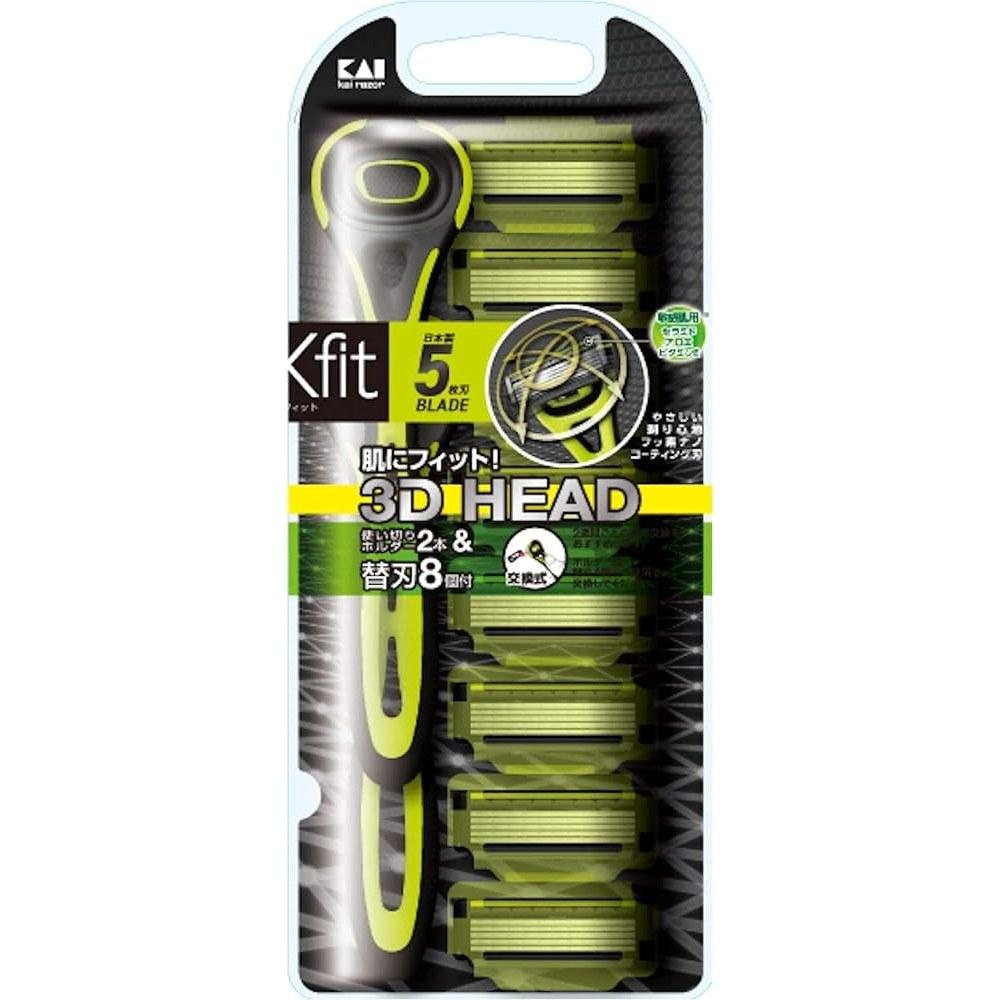 KAI Xfit 5-Klingen Herrenrasierer mit 3D-Kopf für empfindliche Haut + 8 Ersatzklingen GA0070
