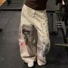 Poches Pantalon Zippé Décontracté Lavage Rétro Grunge Jambes Larges Jean Style Rue Mode Pantalon en Denim Y2k