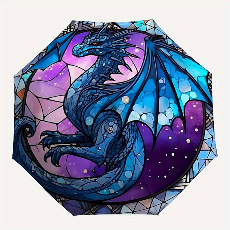 

1pc StainedGlass Dragon Automatic Open/close Umbrella, 8-Rib sturdy structure, Portable Travel Umbrella, Parties, Everyday Use, Outdoor Acce