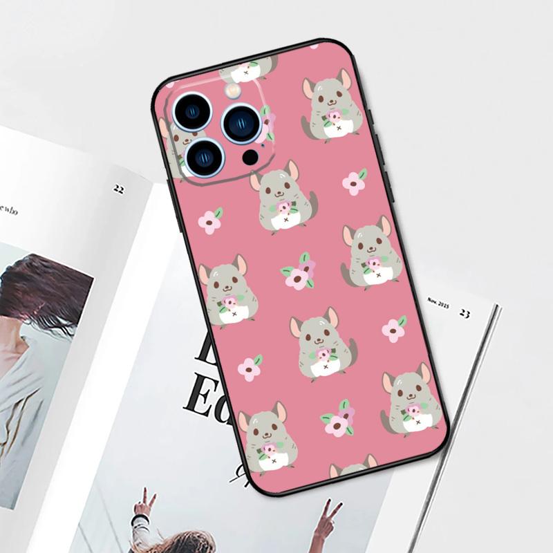 Roztomilý kreslený obal na telefon činčila pro iPhone 15 14 13 12 11 Pro Max Plus Mini X XR XS Max 7 8 SE Měkký TPU kryt