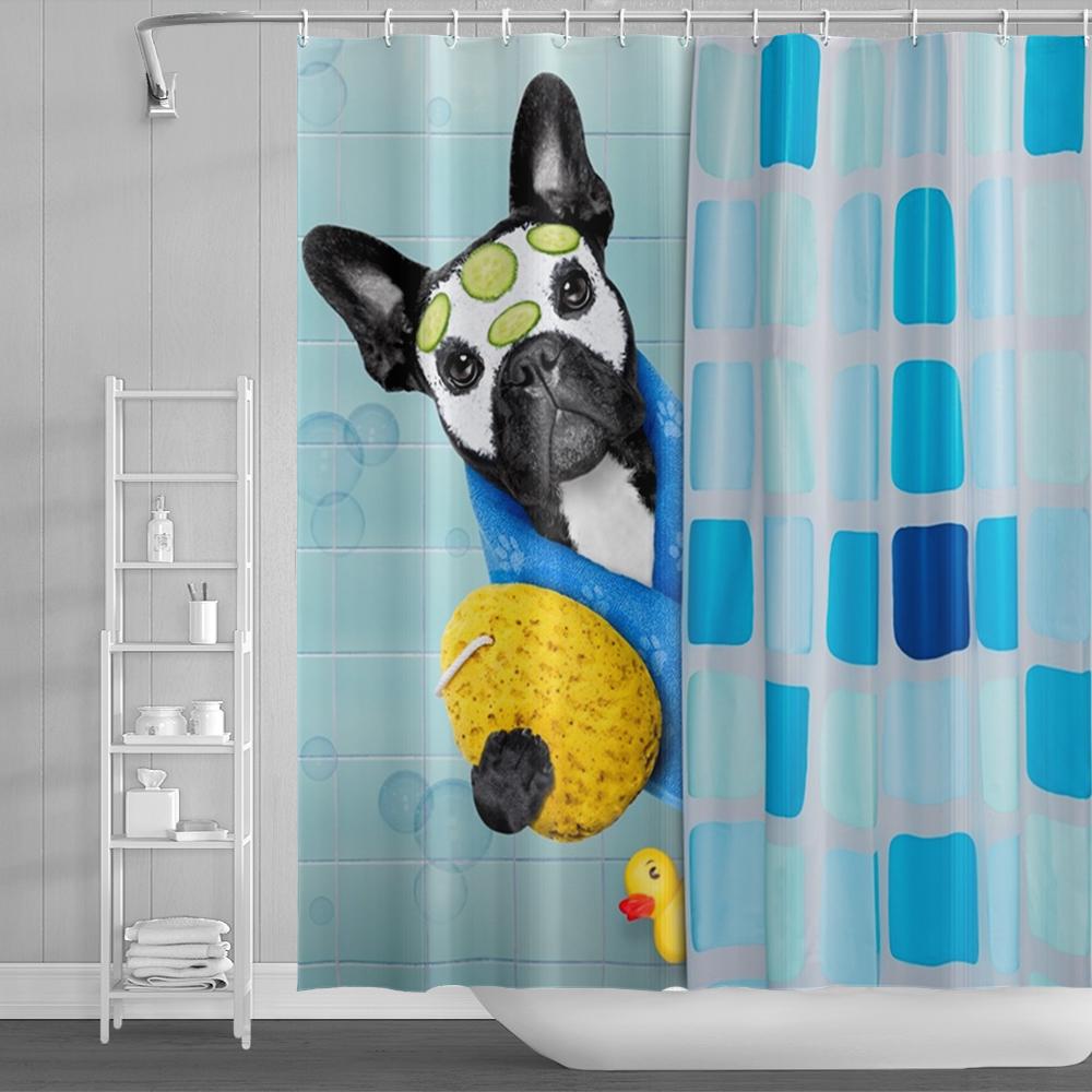 Cortină de duș amuzantă cu pisici, desene animate, pisici drăguțe, câine, cortină de duș pentru copii pentru baie, poliester impermeabil, decor pentru casă, cortine de duș