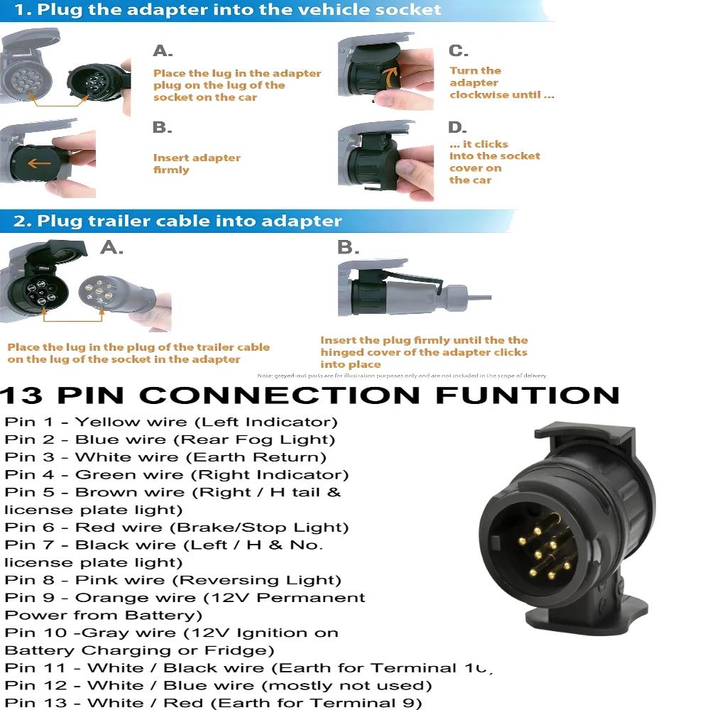 Adaptateur de remorque 7 broches vers 13 broches ou 13 broches vers 7 broches Adaptateur d'attelage 12V Adaptateur électrique étanche Prise Connecteur Convertisseur pour Caravane