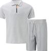 Mens Casual Polo Shirt Shorts Set Summer Breathable