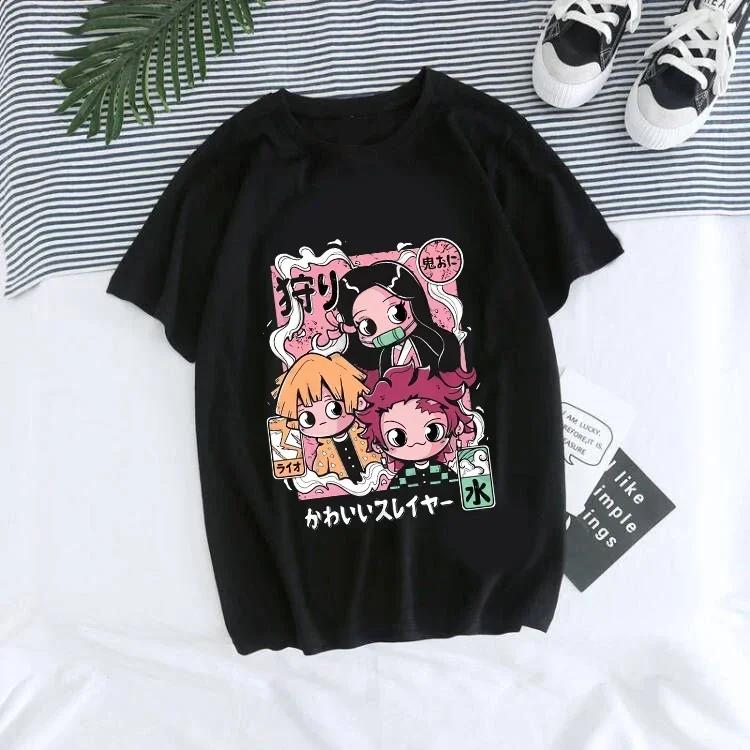 Dámske tričko Kaus Grafis Anime Demon Slayer Uniseks Tanjirou Kamado Kaus Wanita Kimetsu No Yaiba Nezuko Kaus Wanita