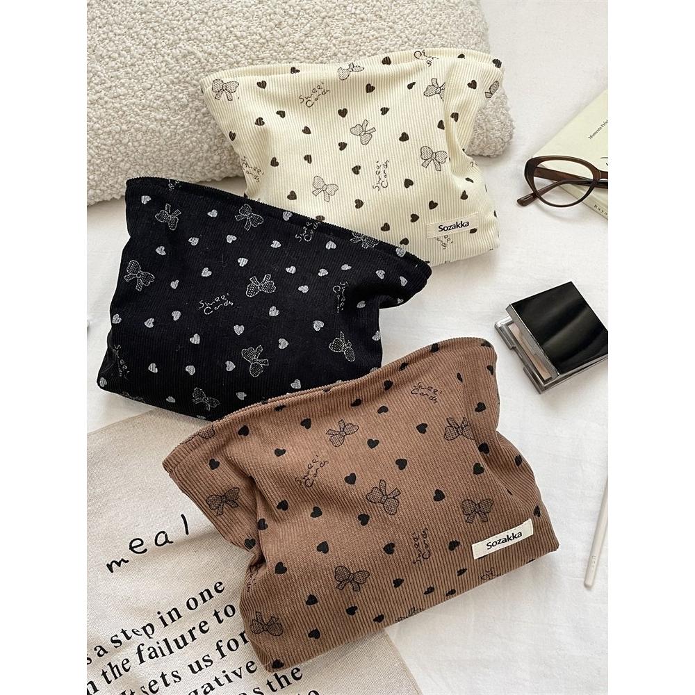 Corduroy Cosmetic Bag Women Korean Solid Color Makeup Organizer Travel Toiletry Pouch Beauty Case