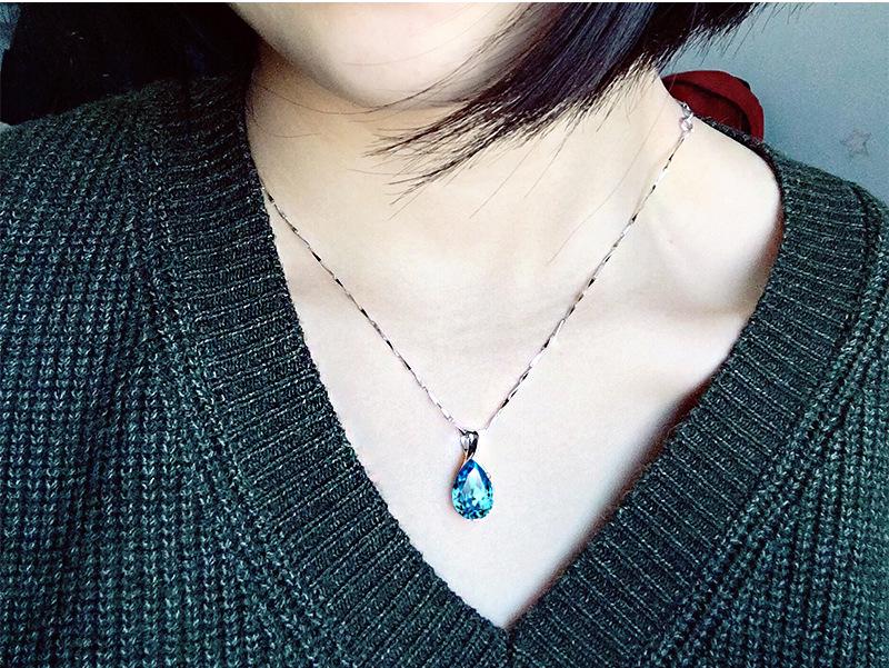 925 Sterling Sølv Krystall Engel Tå Topas Halskjede - Valentinsdag Vintage Kragebenssmykke