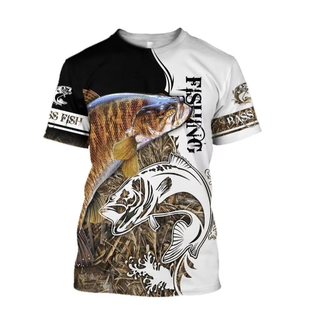 Pánské vintage tričko s krátkým rukávem, 3D potiskem, rybářské oblečení, outdoorové sporty, volné tričko, streetwear, pánské oblečení.