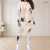 Women Plus Size Round Neck Long Sleeve Leaf Printed Top And Fitted Pants Two Piece Set