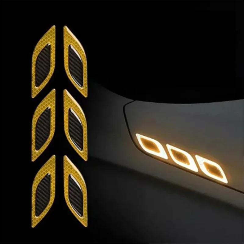 6Pcs/Set Car Reflective Carbon Fiber Bumper Strips Safety Warning Tape Safety Warning Sticker Auto Moto Exterior Accessories
