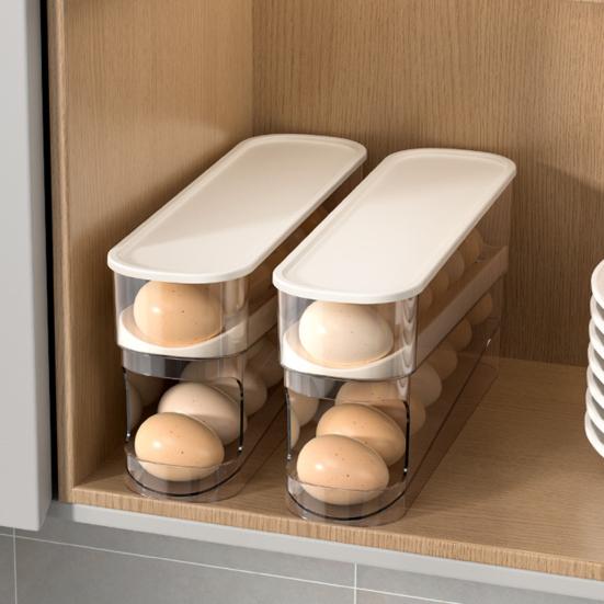 Chladnička přihrádka na vejce Velkokapacitní dvouvrstvá průhledná konstrukce Automatický posuvný držák na vejce