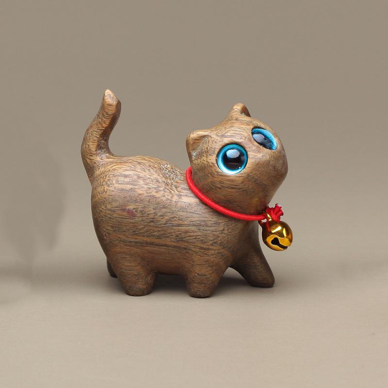 Green Sandalwood Carved Cat & Hippo Desktop Decoration for Home or Office