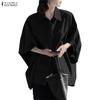 ZANZEA Women Casual Turn Down Collar Batwing 3/4 Sleeve Loose Blouse