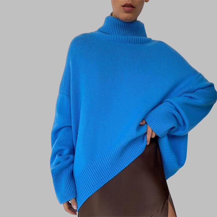 Women's Classic Solid Color Turtleneck Sweater - European & American Autumn/Winter Loose Knitwear
