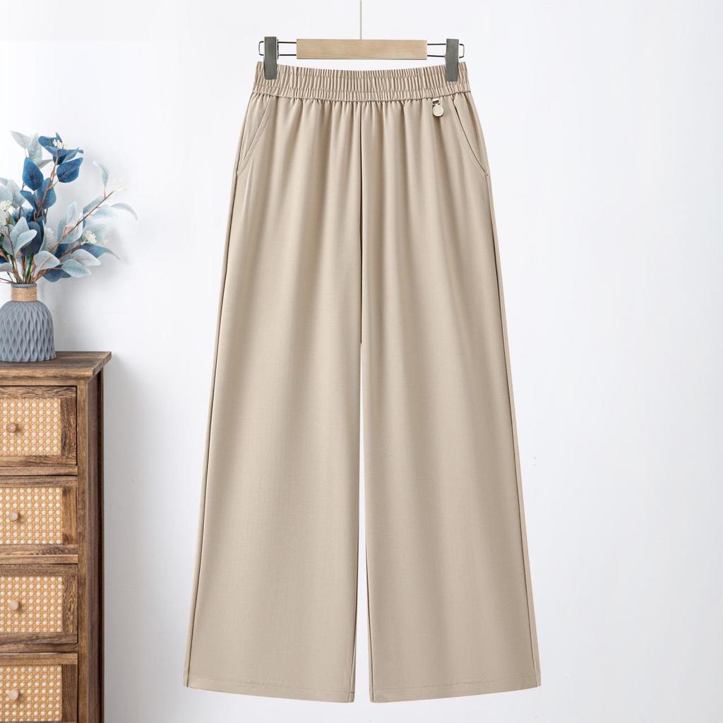 Women's High-Waisted Wide-Leg Pants - Spring/Summer, Middle-Aged, Plus Size, Elegant Drape Style