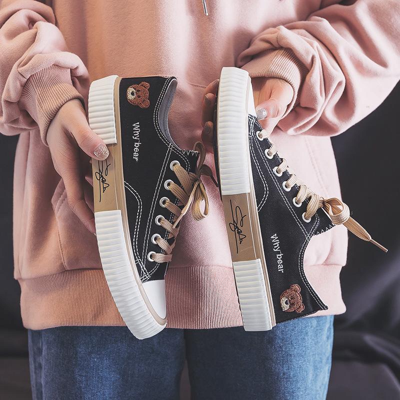 Bear Low-top Canvas Shoes Women's Spring New Student Ins Board Shoes Sports Comfortable Feet