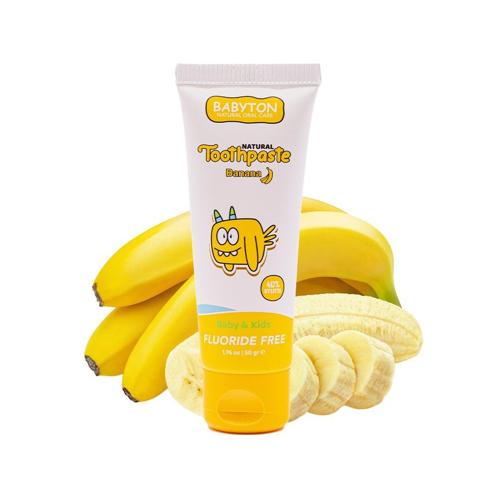 Pasta Do Zębów Dla Dzieci O Smaku Bananowym Bez Fluoru 6M+ 50G Babyton