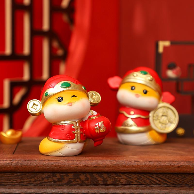 Guochao Zodiac Snake Figurine: Year of the Snake Desktop Ornament, Spring Festival Creative Gift