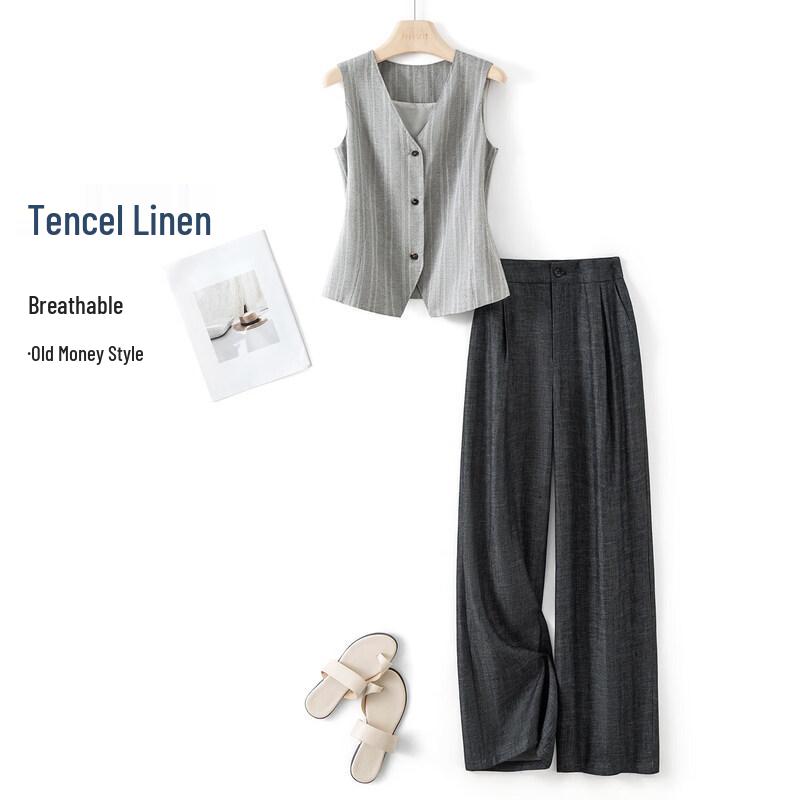 IHIMI Tencel Linen Relaxed Vest & Pant Set 2XL