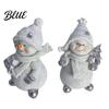 Cute Snowman Statue Gifts 2Pcs Christmas Figurine, Tabletop Decor, Resin Snow with Holiday Window Decorations Knit Hat Scarf for Home Mantel