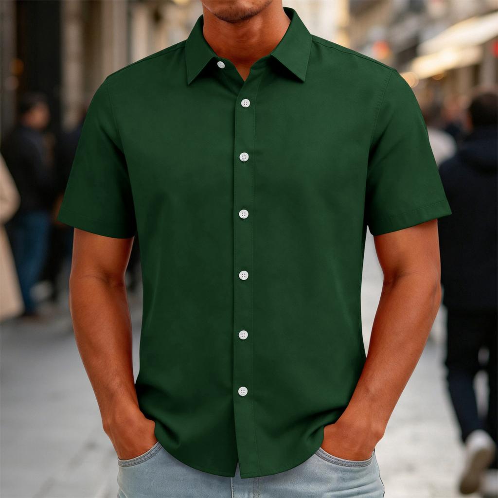 Men's Short Sleeve Button Down Shirt Casual Loose Fit Lightweight Summer Daily Shirt with Collar and Front Button Closure