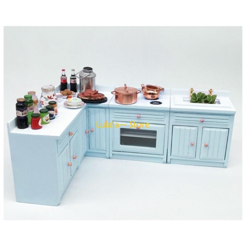Y4QA 1/12 Dollhouses Miniature Kitchen Cabinet Set with Openable Doors Dollhouses Accessories Decorative Furniture Model