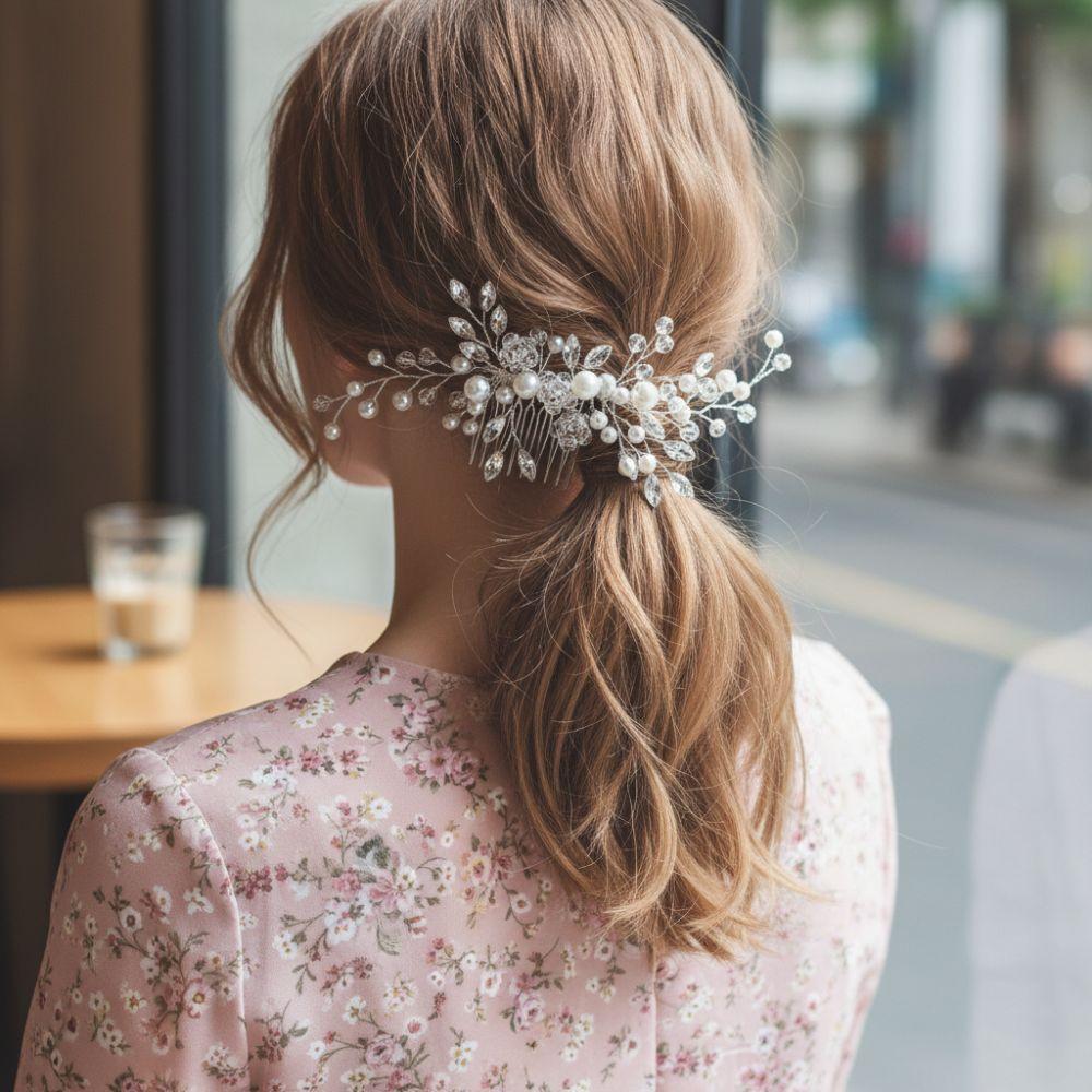 New Pearl Bridal Headdress Rhinestone Elegant Flower Insert Comb Head Jewelry Women