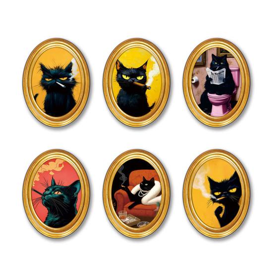 1/3/6Pcs Toast Avocado Cat Refrigerator Magnet with Oval Wooden Frame Kitten Fridge Magnet Home Kitchen Office Decoration Animal Lover Gift