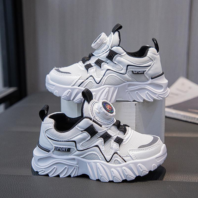 Children's Sneakers 2025 Spring and Autumn New Boys' Sneakers Mesh Breathable Middle and Old Children's Rotating Buttons Girl Tide