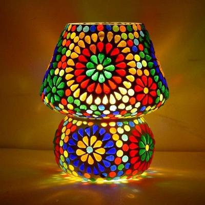 Mosaikstil Kupolformad glasbordslampa Flerfärgad för vardagsrum, sovrum, skrivbord, paket med 1